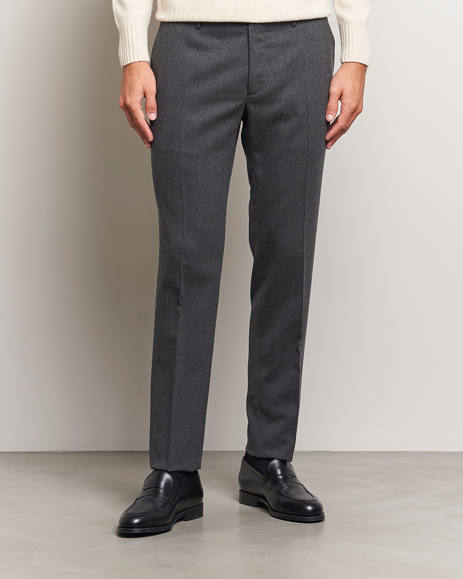 Herr | Byxor | Incotex | Silm Fit Washable Flannel Trousers Dark Grey