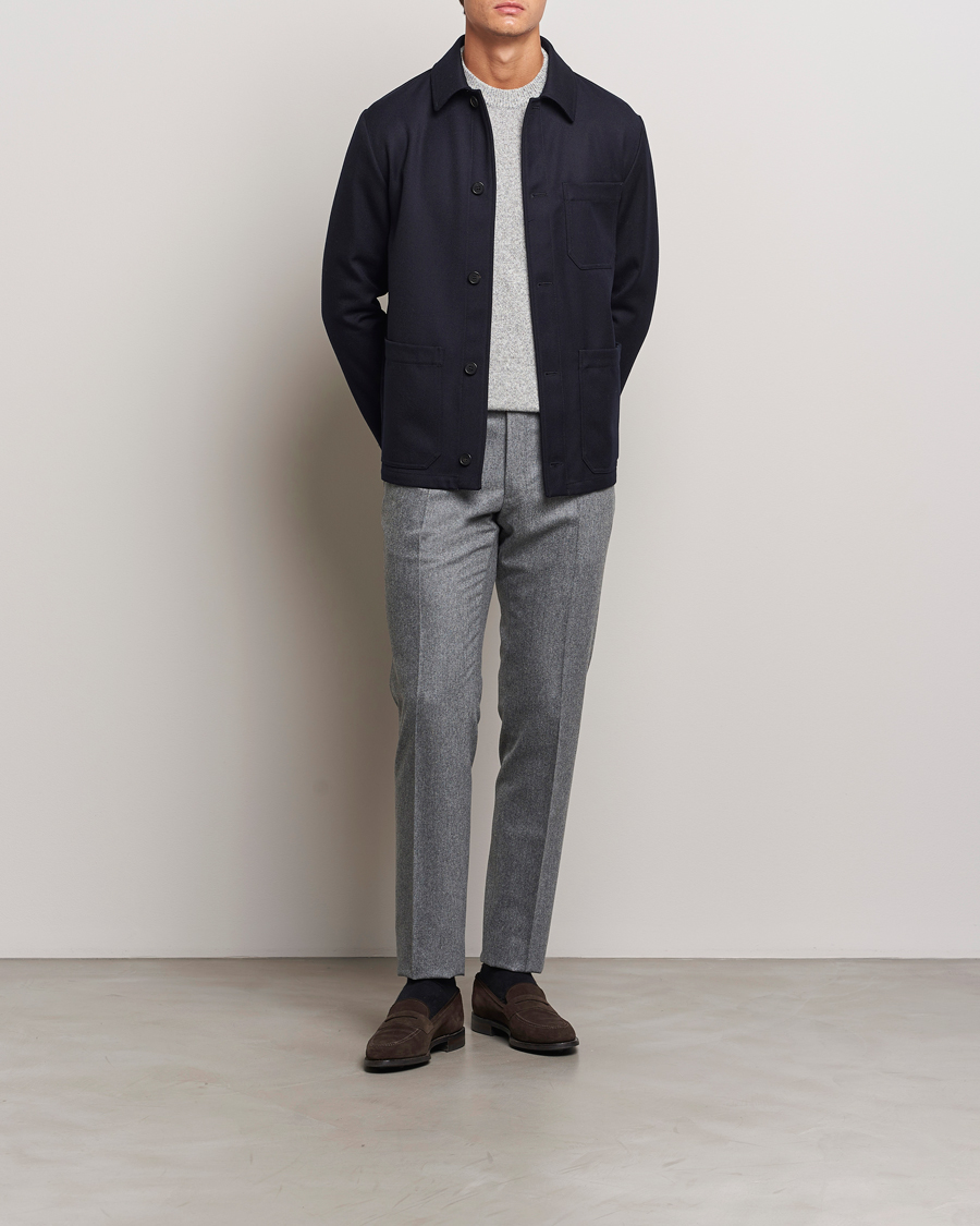 Herr | Byxor | Incotex | Slim Fit Carded Flannel Trousers Grey Melange