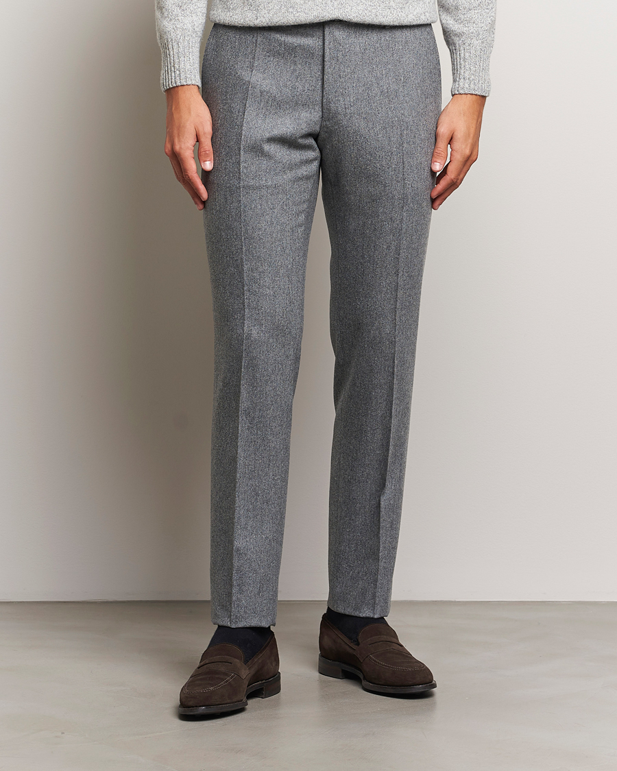 Herr | Byxor | Incotex | Slim Fit Carded Flannel Trousers Grey Melange