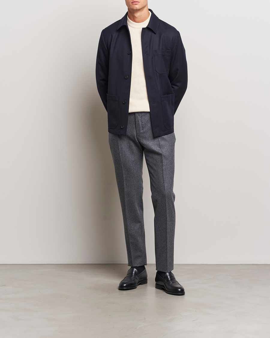 Herr | Byxor | Incotex | Slim Fit Carded Flannel Trousers Dark Grey