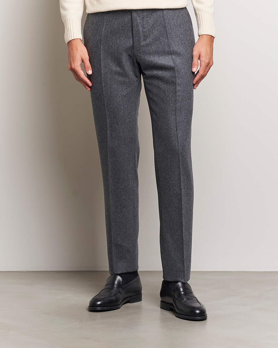 Herr | Byxor | Incotex | Slim Fit Carded Flannel Trousers Dark Grey