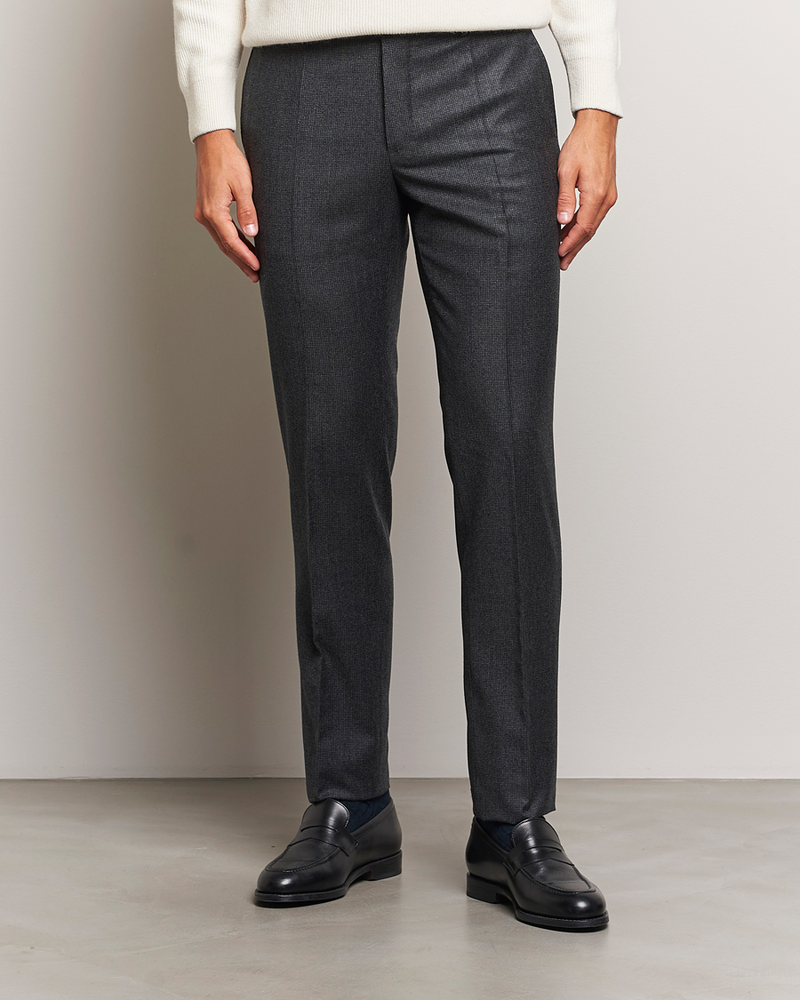 Herr | Byxor | Incotex | Slim Fit Houndstooth Flannel Trousers Light Grey