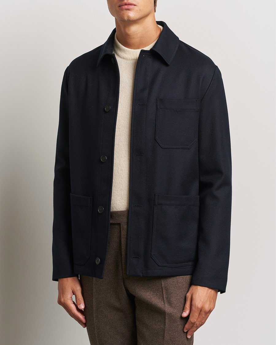 Herr | Jackor | Incotex | Wool Cover Shirt Jacket Navy