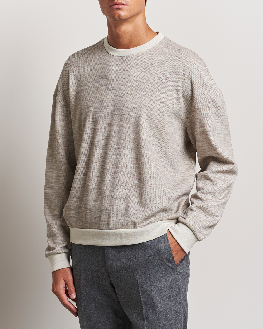Herr | Tröjor | Giorgio Armani | Light Wool Crew Neck Light Beige