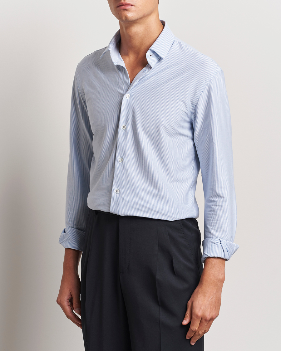 Herr | Skjortor | Giorgio Armani | Jersey Stretch Shirt Light Blue Stripe