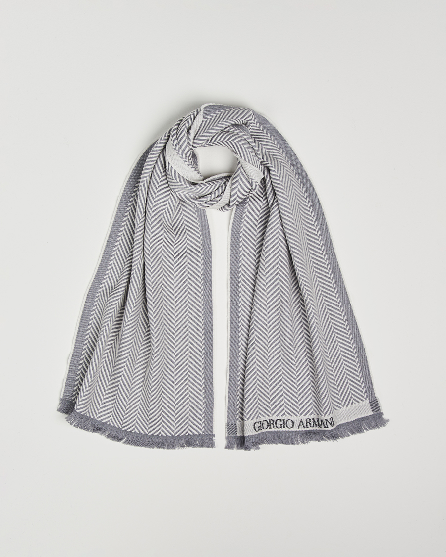 Herr | Giorgio Armani Wool Chevron Scarf Light Grey | Giorgio Armani | Wool Chevron Scarf Light Grey
