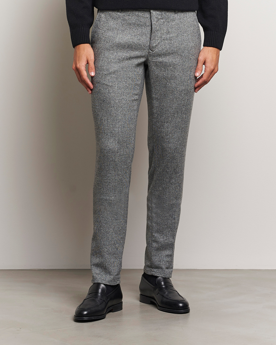 Herr | Byxor | Incotex | Slim Fit Washed Wool Stretch Slacks Light Grey