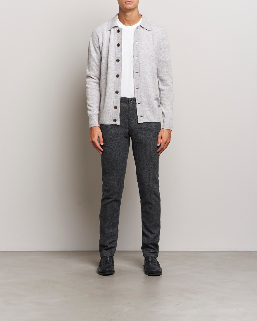 Herr | Byxor | Incotex | Slim Fit Washed Wool Stretch Slacks Dark Grey