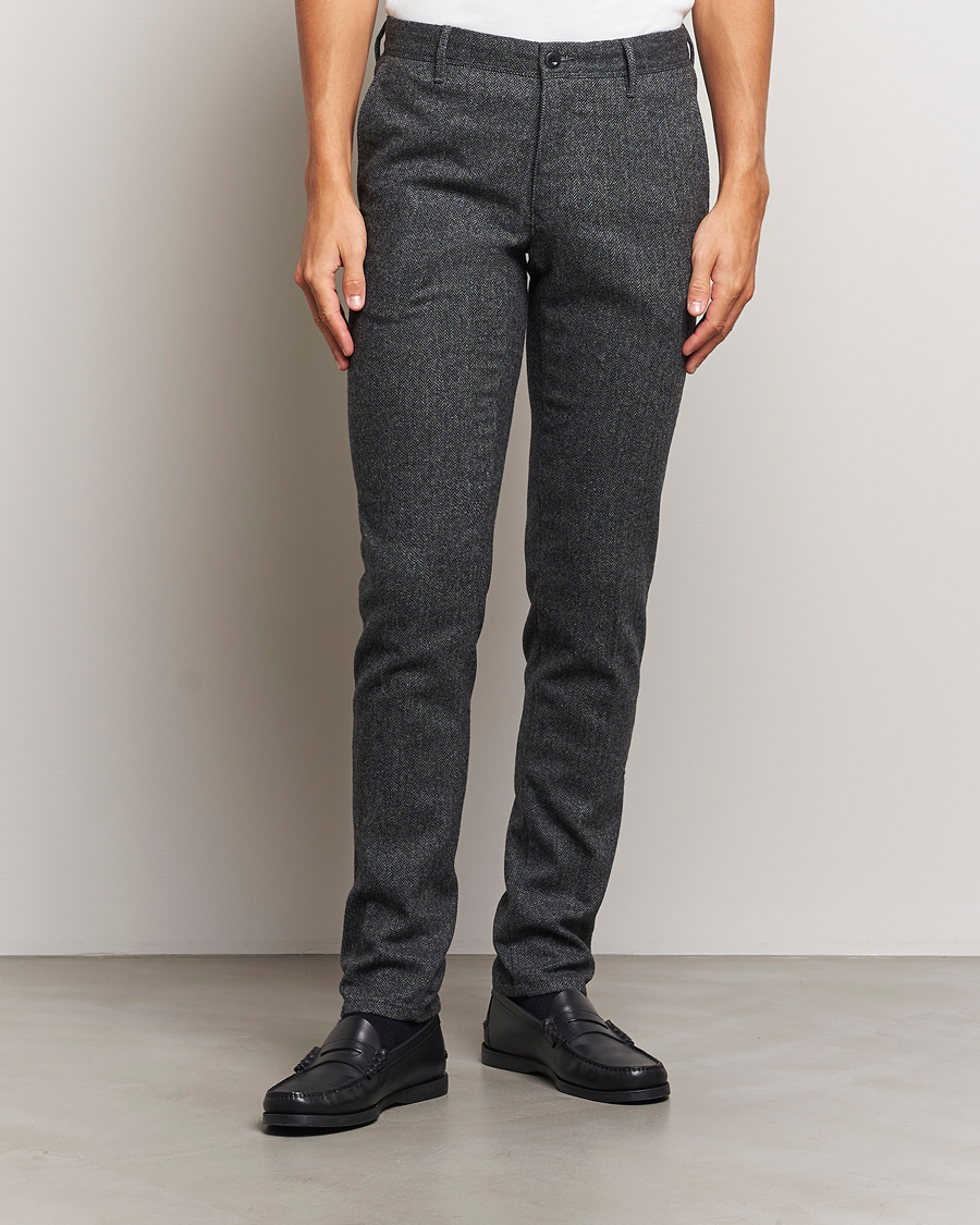 Herr | Byxor | Incotex | Slim Fit Washed Wool Stretch Slacks Dark Grey