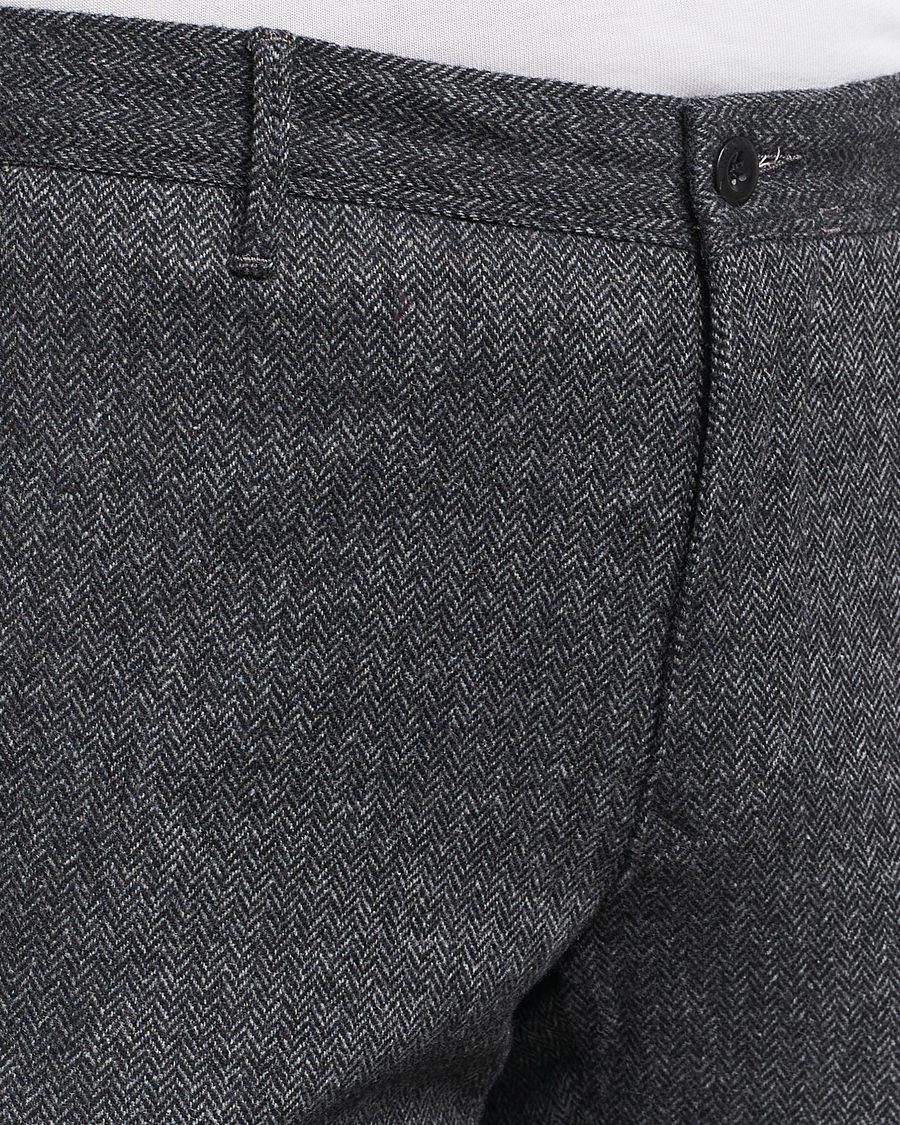 Herr | Byxor | Incotex | Slim Fit Washed Wool Stretch Slacks Dark Grey
