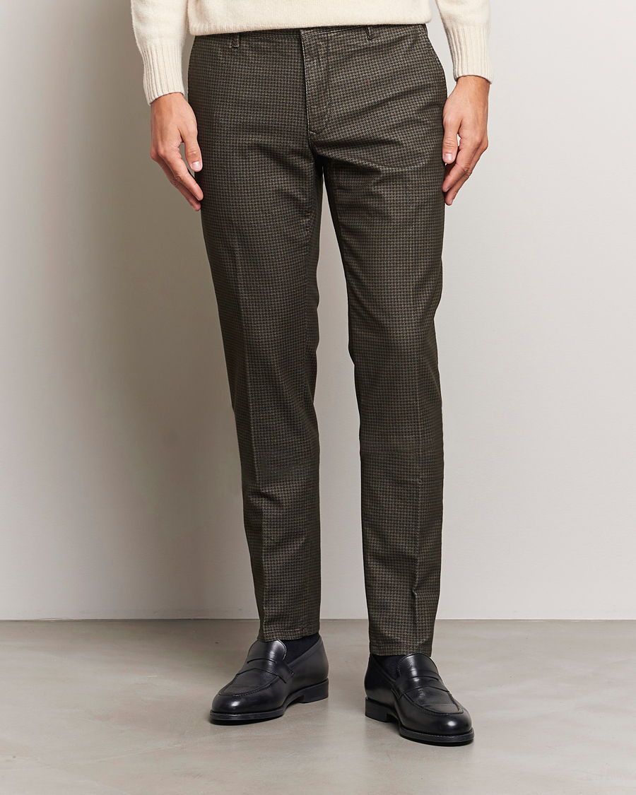 Herr | Byxor | Incotex | Slim Fit Houndstooth Stretch Slacks Dark Brown