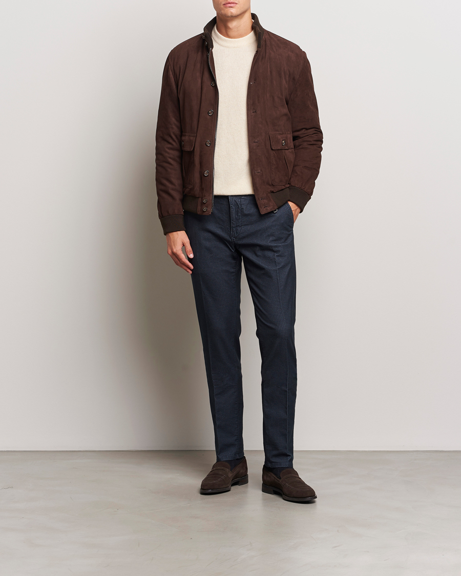 Herr | Byxor | Incotex | Slim Fit Houndstooth Stretch Slacks Navy