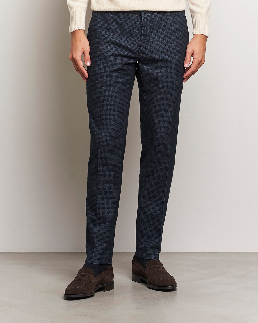 Herr | Byxor | Incotex | Slim Fit Houndstooth Stretch Slacks Navy