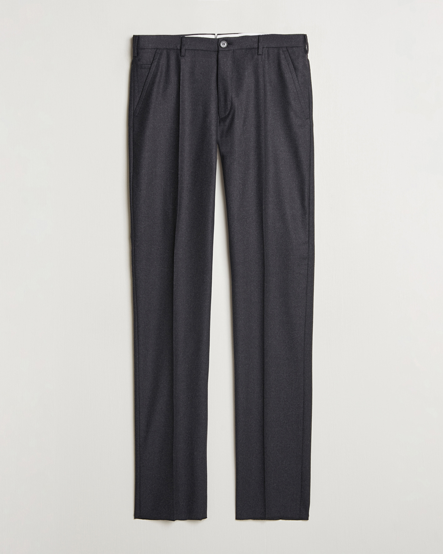 Herr | Byxor | Incotex | Regular Fit Flannel Trousers Charcoal