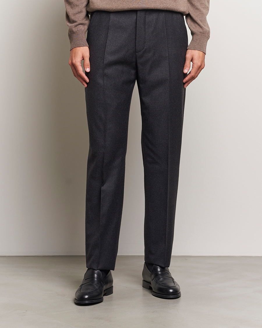Herr | Byxor | Incotex | Regular Fit Flannel Trousers Charcoal