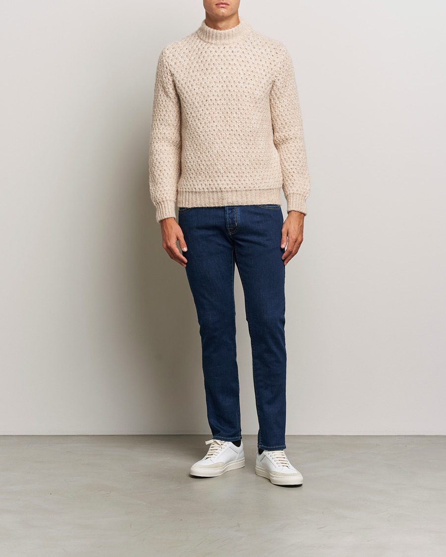 Herr | Tröjor | Jacob Cohën | Loose Knit Alpaca/Wool Sweater Melange White
