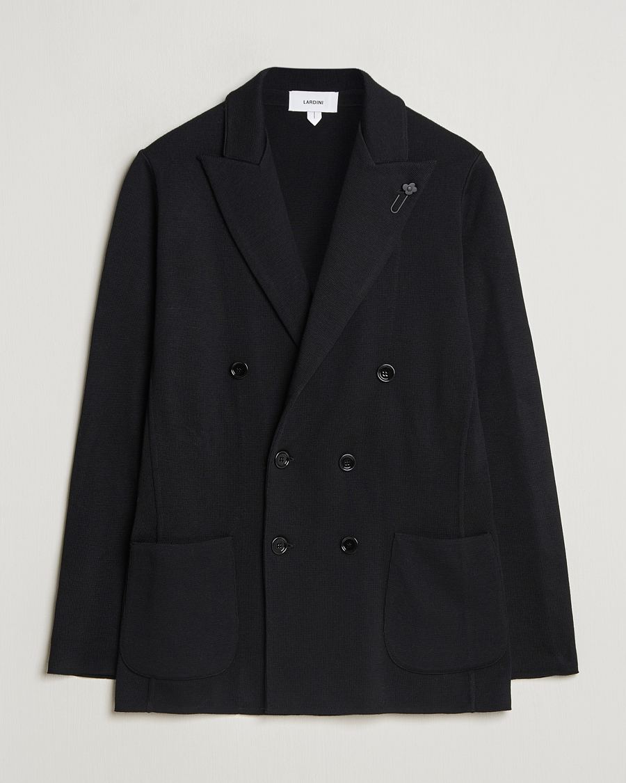 Herr | Kavajer | Lardini | Knitted Double Breasted Wool Blazer Black