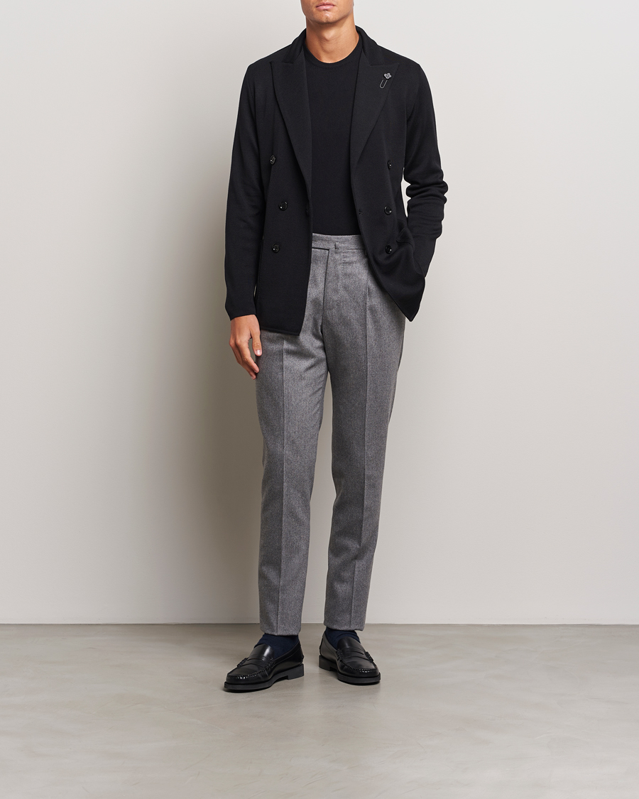 Herr | Kavajer | Lardini | Knitted Double Breasted Wool Blazer Black