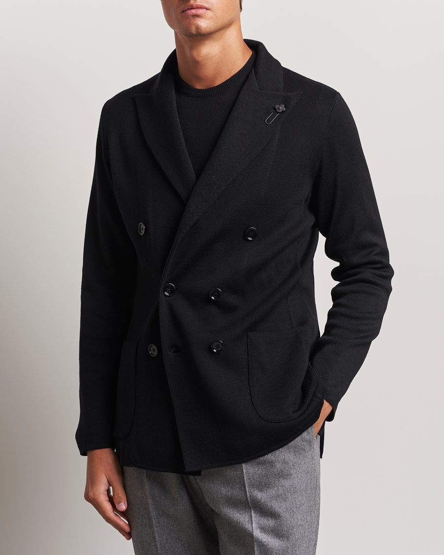 Herr | Kavajer | Lardini | Knitted Double Breasted Wool Blazer Black