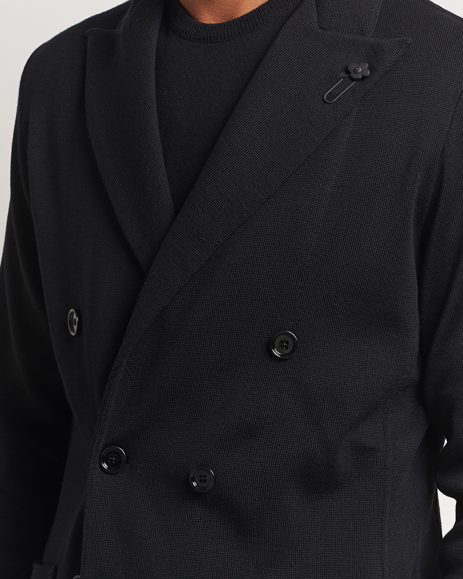 Herr | Kavajer | Lardini | Knitted Double Breasted Wool Blazer Black