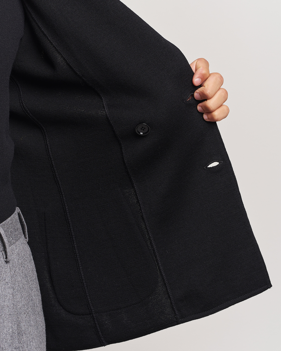 Herr | Kavajer | Lardini | Knitted Double Breasted Wool Blazer Black