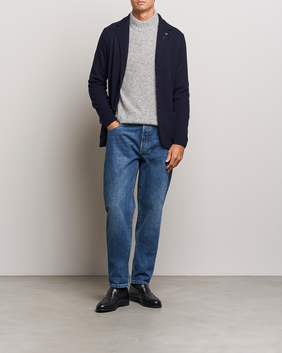 Herr | Kavajer | Lardini | Knitted Structure Wool Blazer Navy