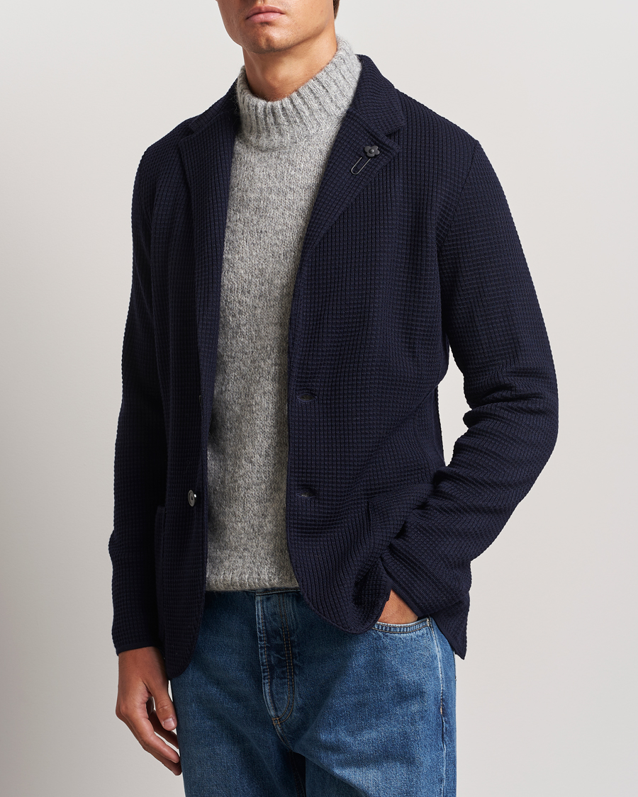 Herr | Kavajer | Lardini | Knitted Structure Wool Blazer Navy