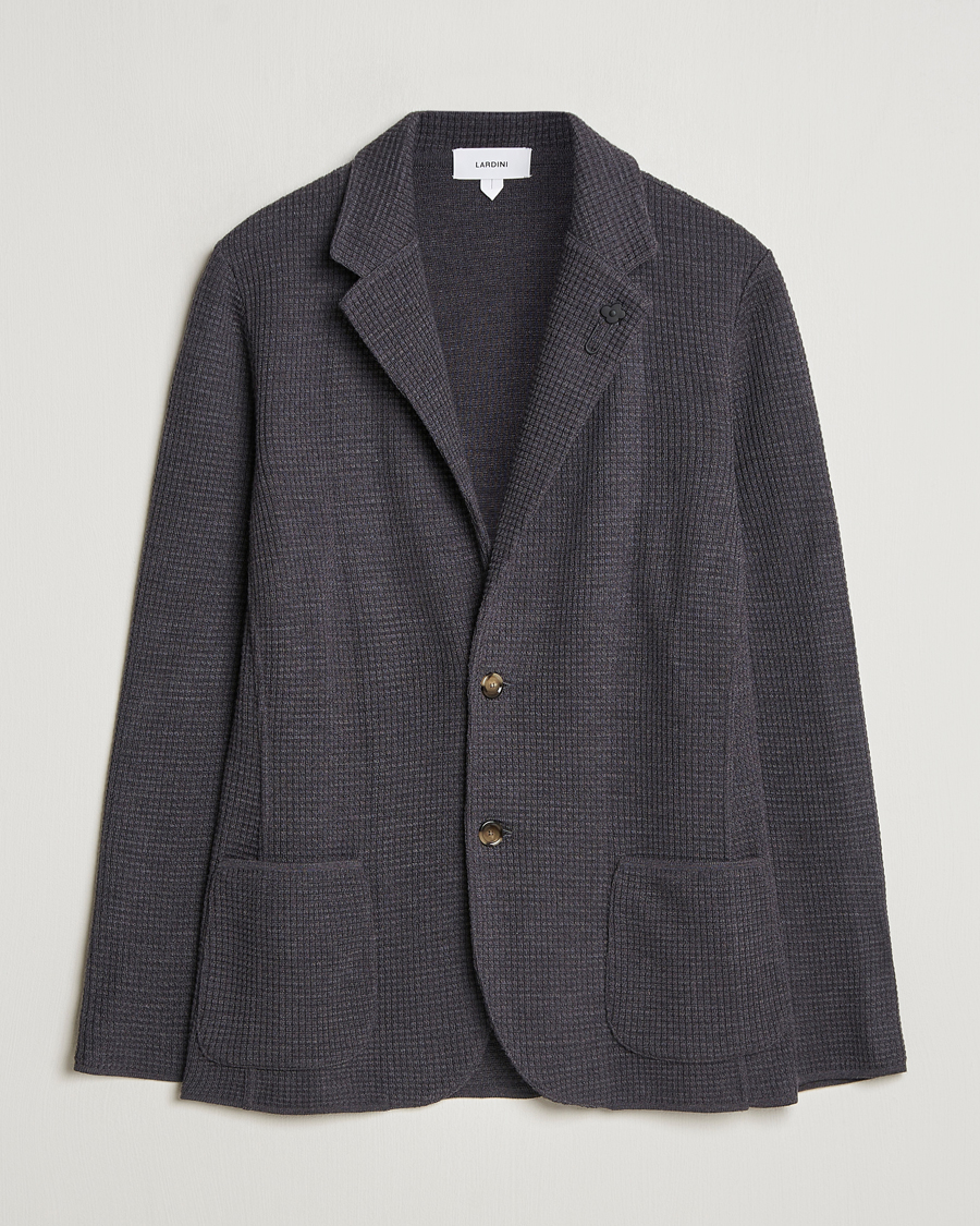 Herr | Kavajer | Lardini | Knitted Structure Wool Blazer Dark Grey