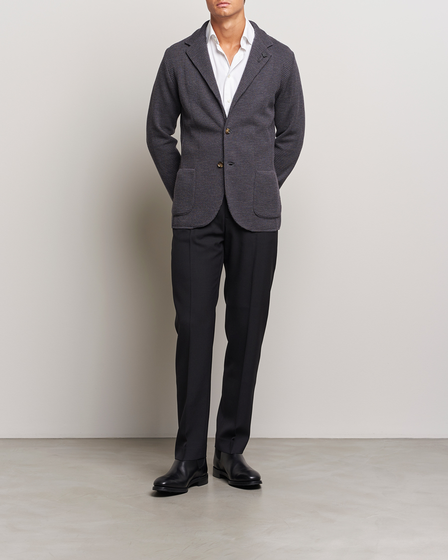 Herr | Kavajer | Lardini | Knitted Structure Wool Blazer Dark Grey
