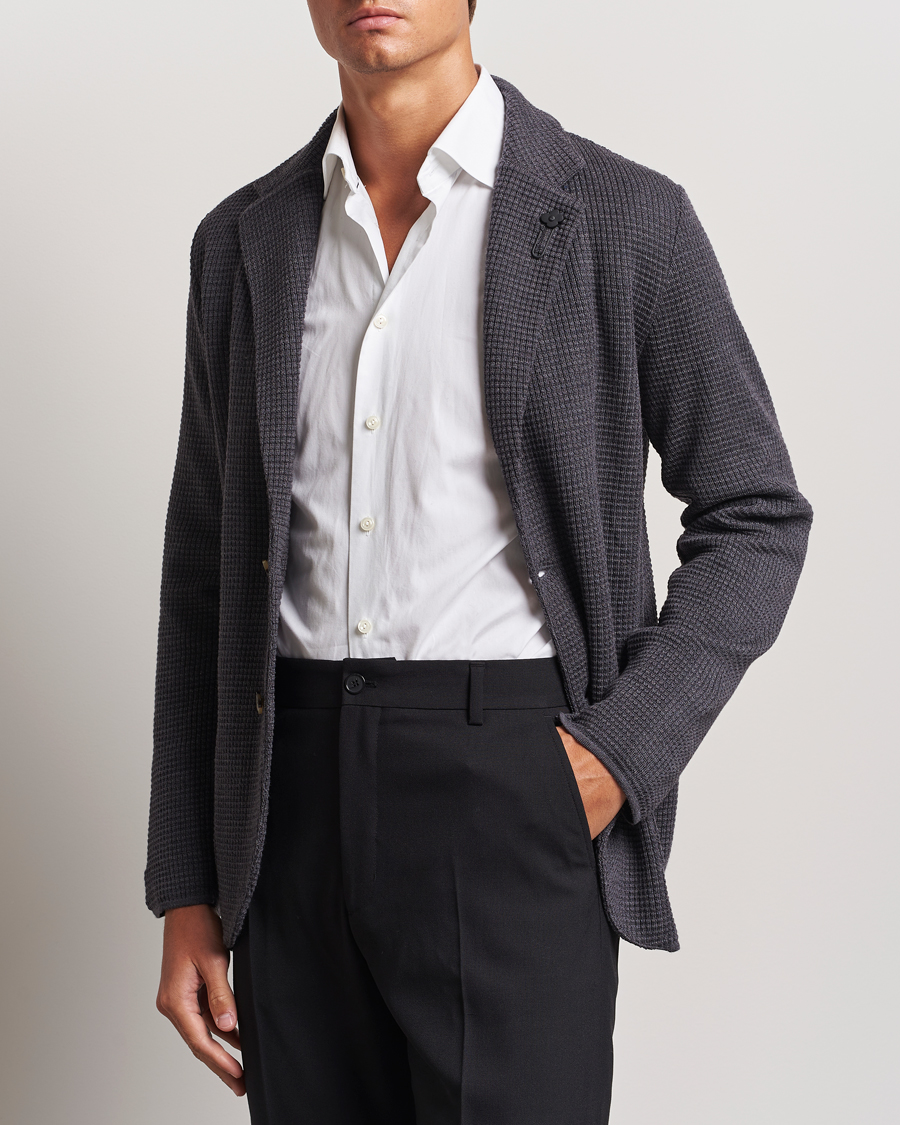 Herr | Kavajer | Lardini | Knitted Structure Wool Blazer Dark Grey