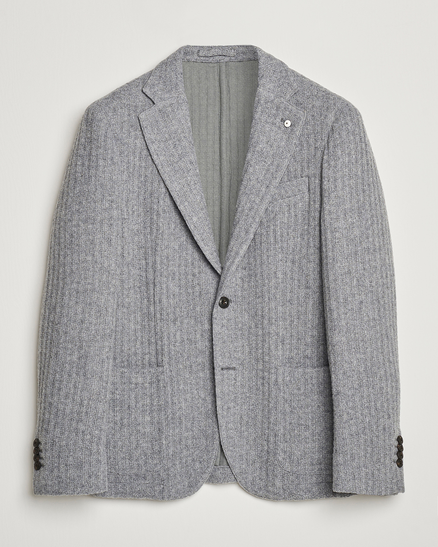 Herr | Kavajer | L.B.M. 1911 | Knitted Punto Wool Structure Blazer Grey