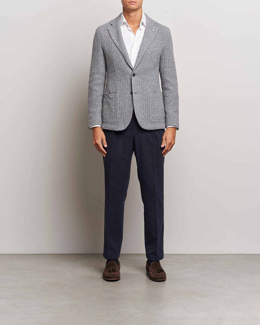 Herr | Kavajer | L.B.M. 1911 | Knitted Punto Wool Structure Blazer Grey