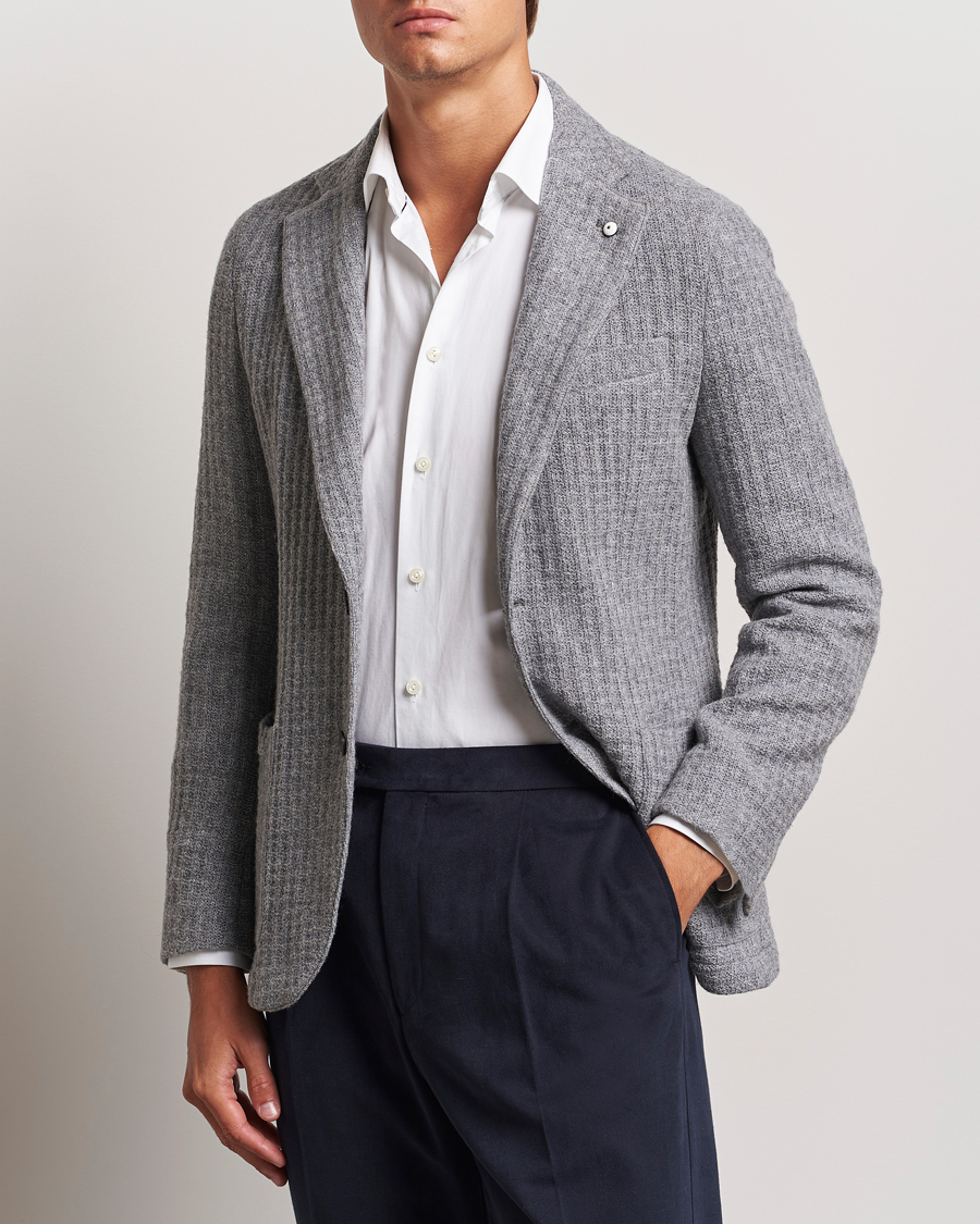 Herr | Kavajer | L.B.M. 1911 | Knitted Punto Wool Structure Blazer Grey