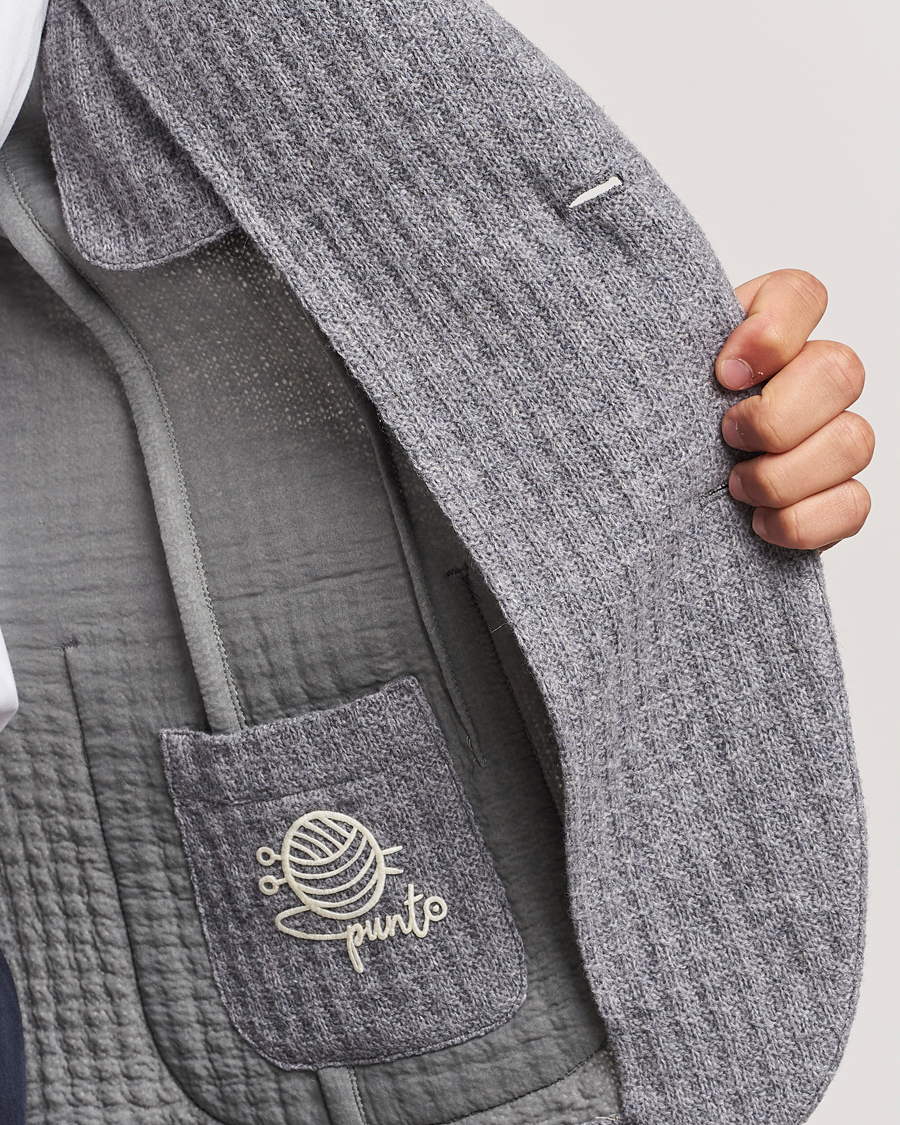 Herr | Kavajer | L.B.M. 1911 | Knitted Punto Wool Structure Blazer Grey