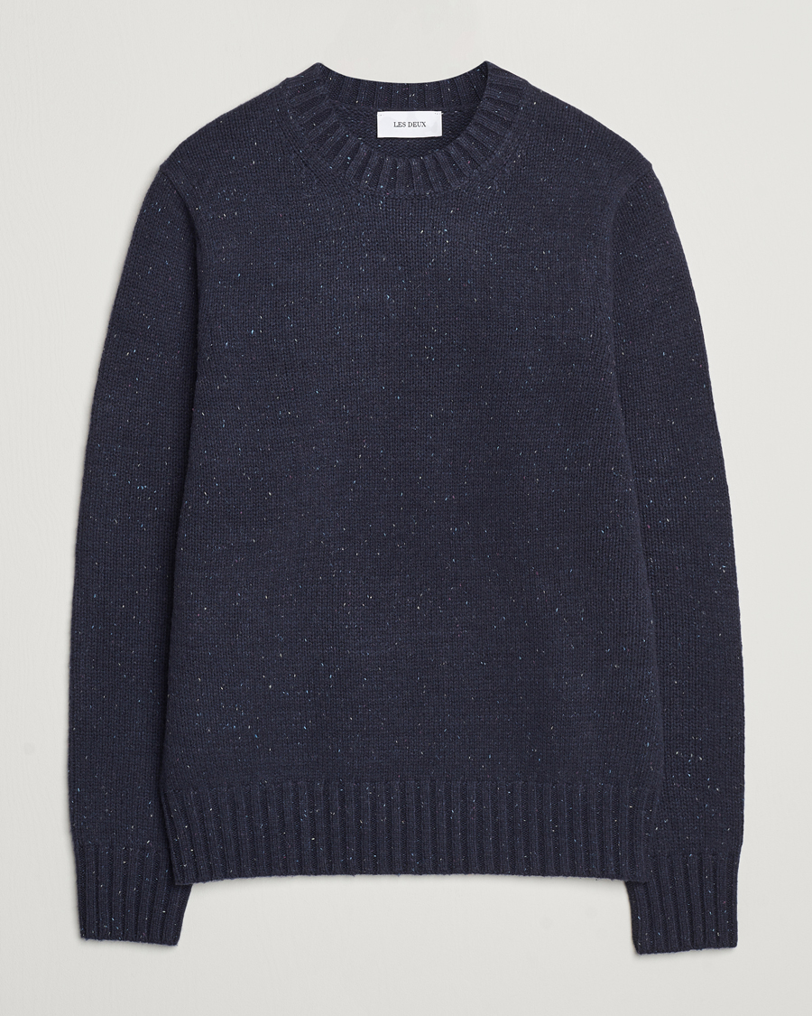 Herr | Tröjor | LES DEUX | Gary Fleck Wool Roundneck Dark Navy
