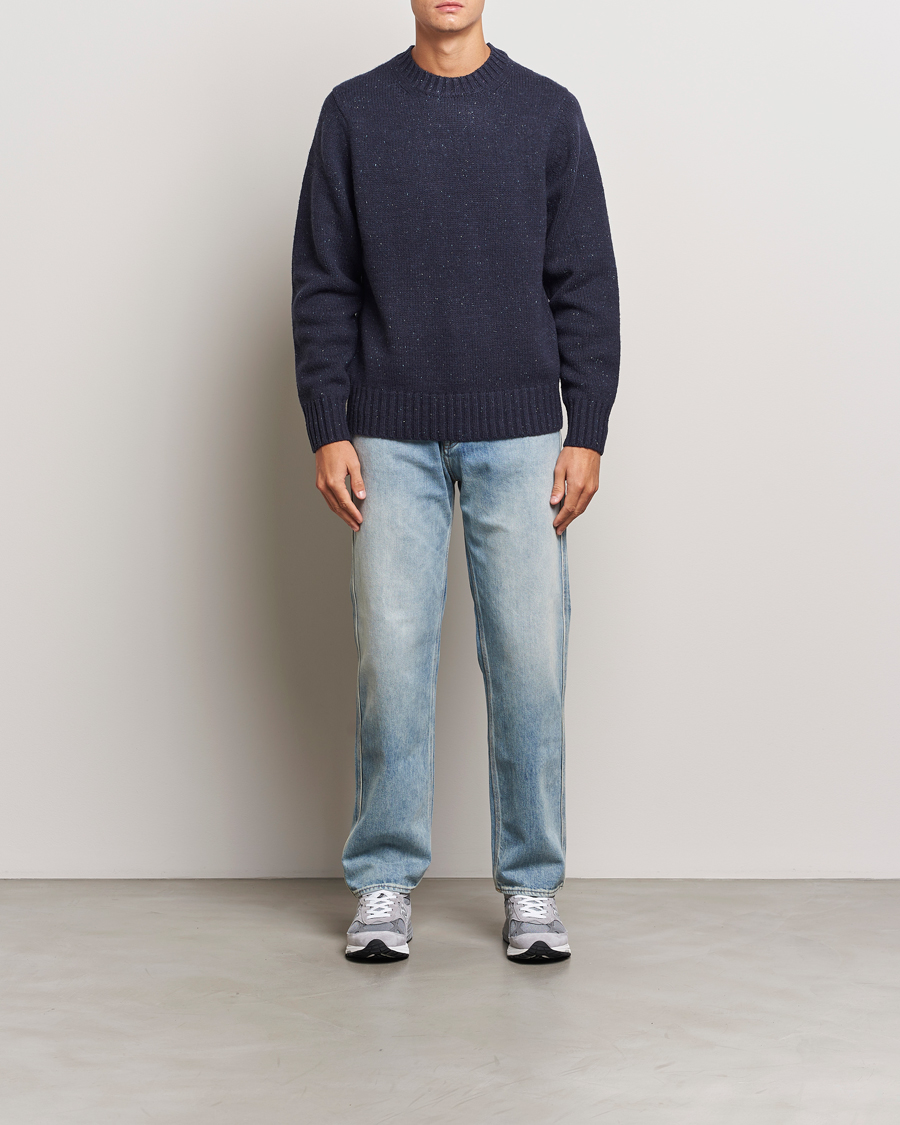 Herr | Tröjor | LES DEUX | Gary Fleck Wool Roundneck Dark Navy