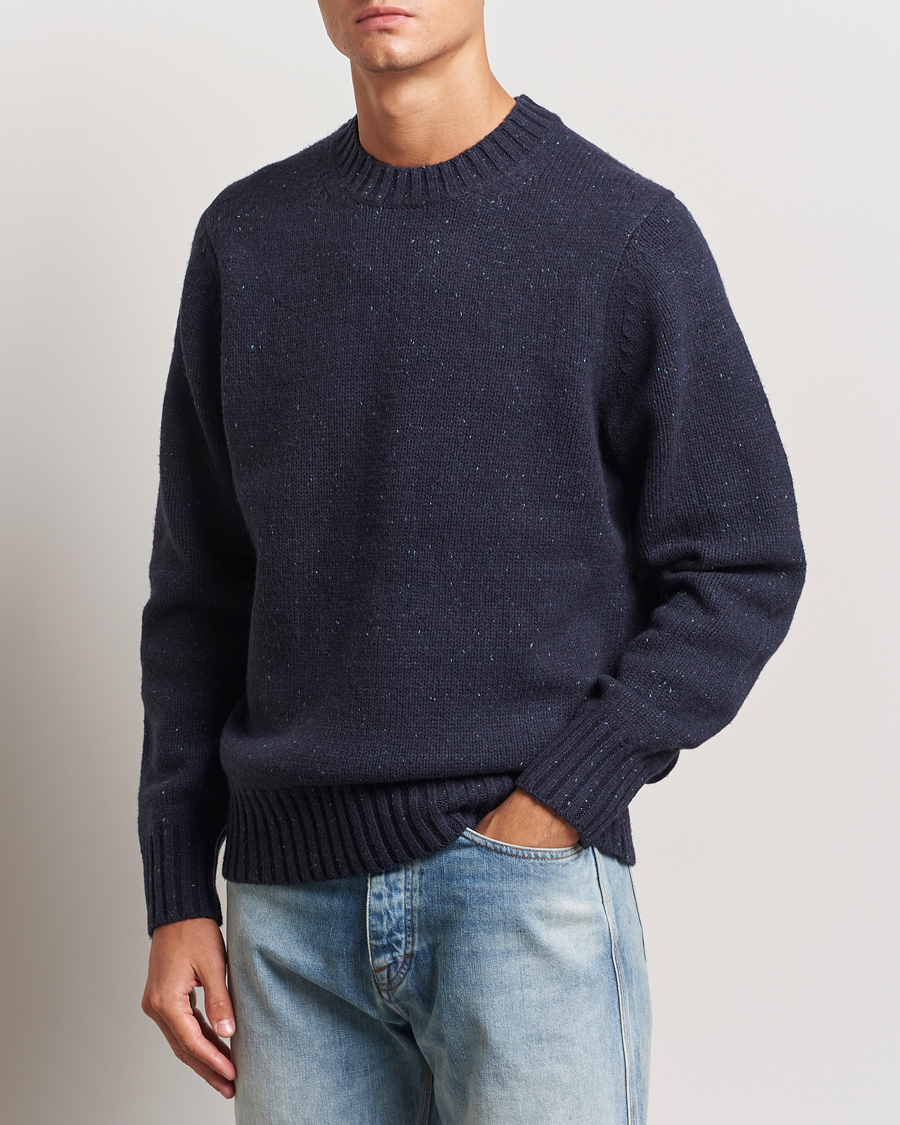 Herr | Tröjor | LES DEUX | Gary Fleck Wool Roundneck Dark Navy