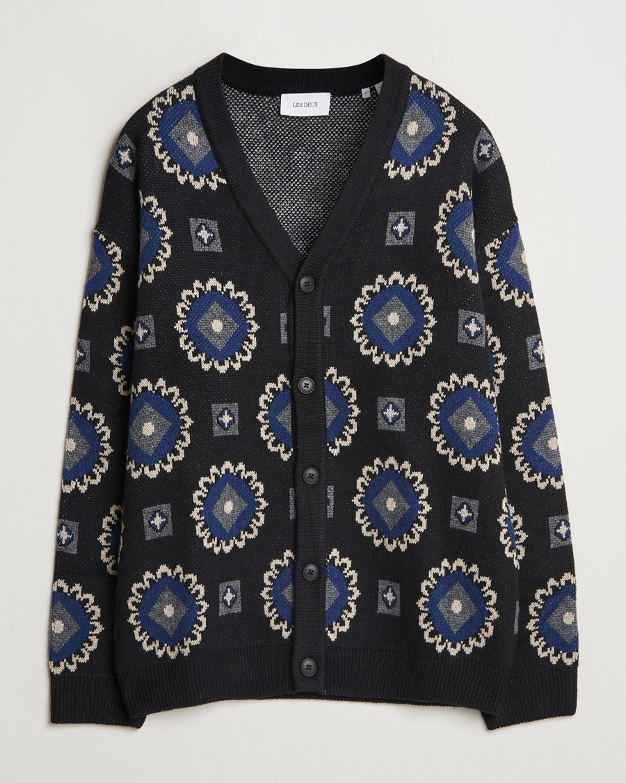Herr | Tröjor | LES DEUX | Aro Paisley Cardigan Black/Blueprint