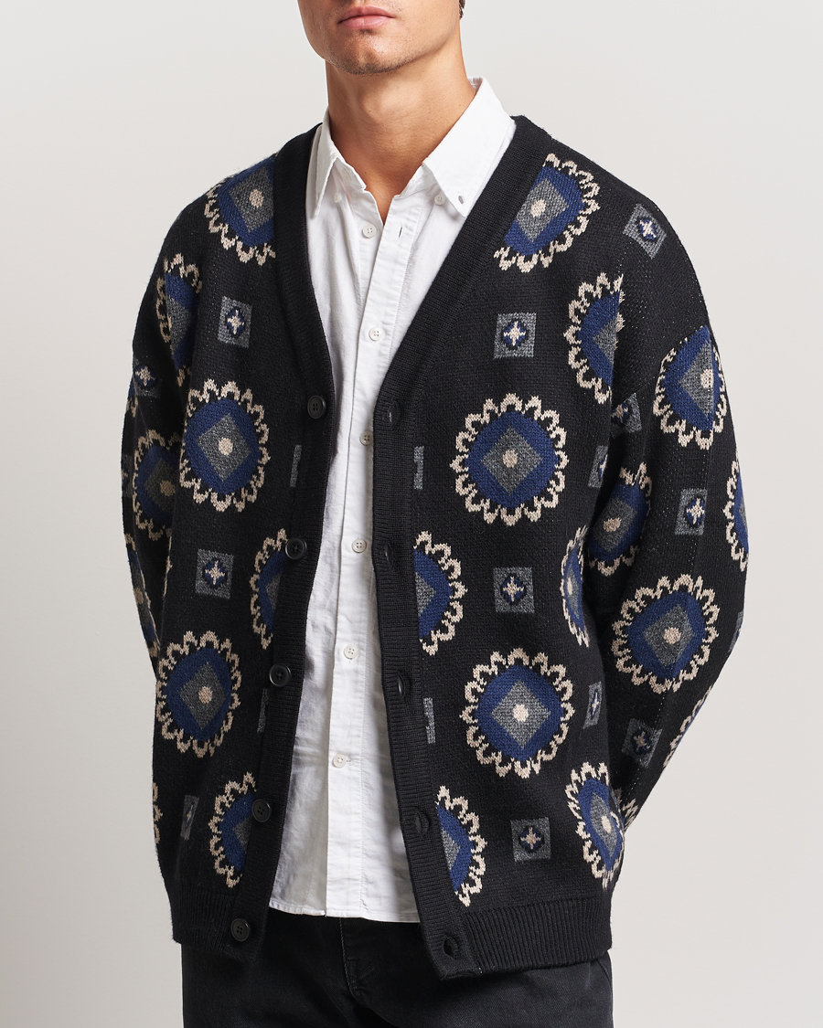 Herr | Tröjor | LES DEUX | Aro Paisley Cardigan Black/Blueprint