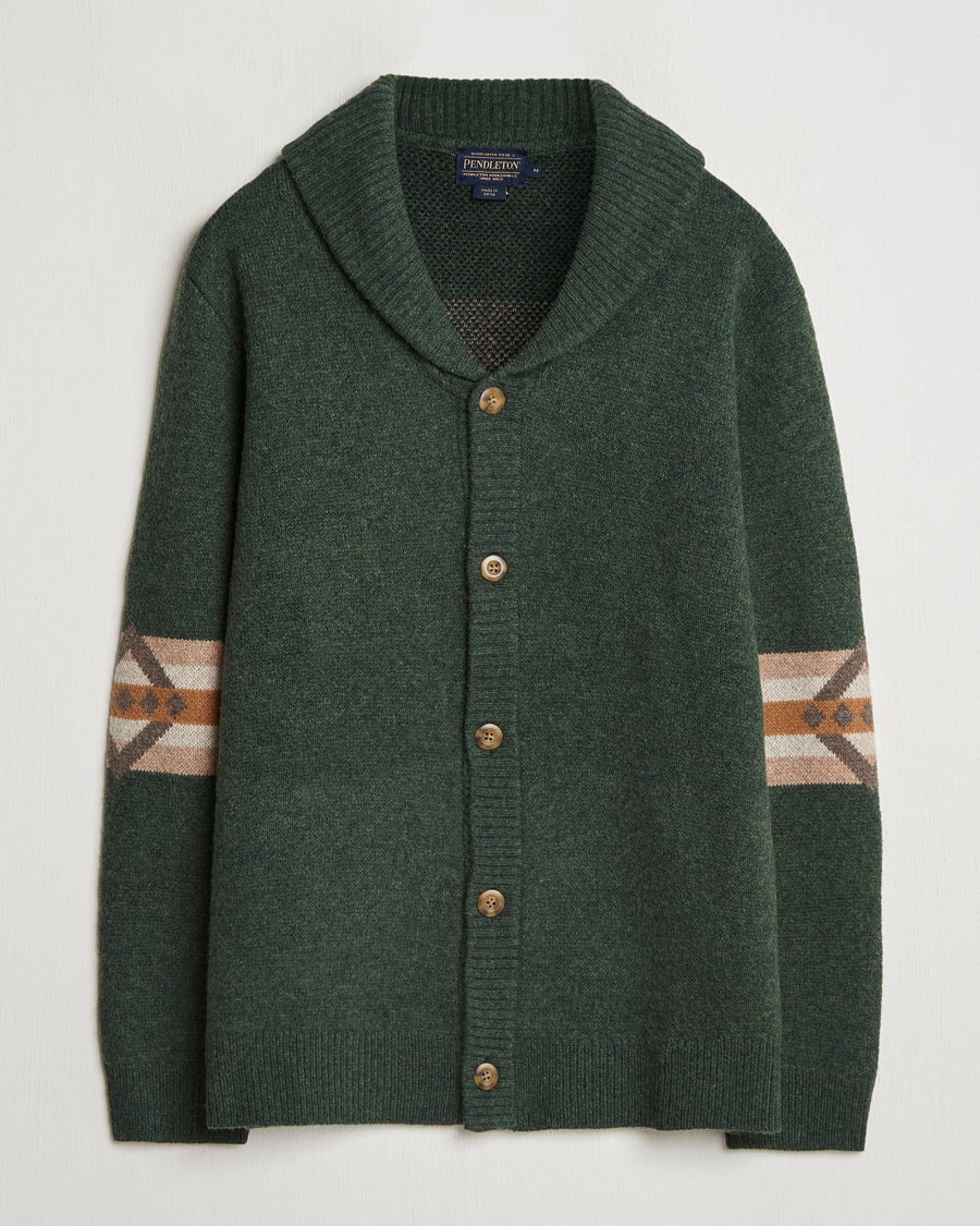 Herr | Tröjor | Pendleton | Nehalem Lambswool Cardigan Forest Green