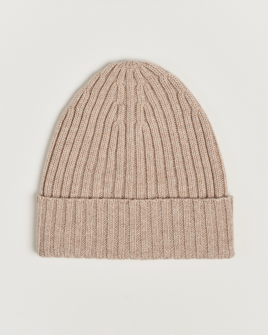 Herr | Piacenza Cashmere Ribbed Cashmere Beanie Light Beige | Piacenza Cashmere | Ribbed Cashmere Beanie Light Beige