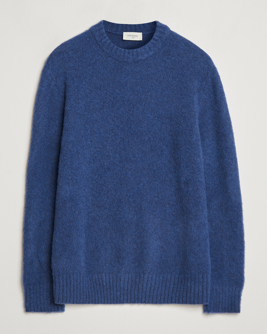 Herr | Tröjor | Piacenza Cashmere | Brushed Wool Crew Neck Blue Melange
