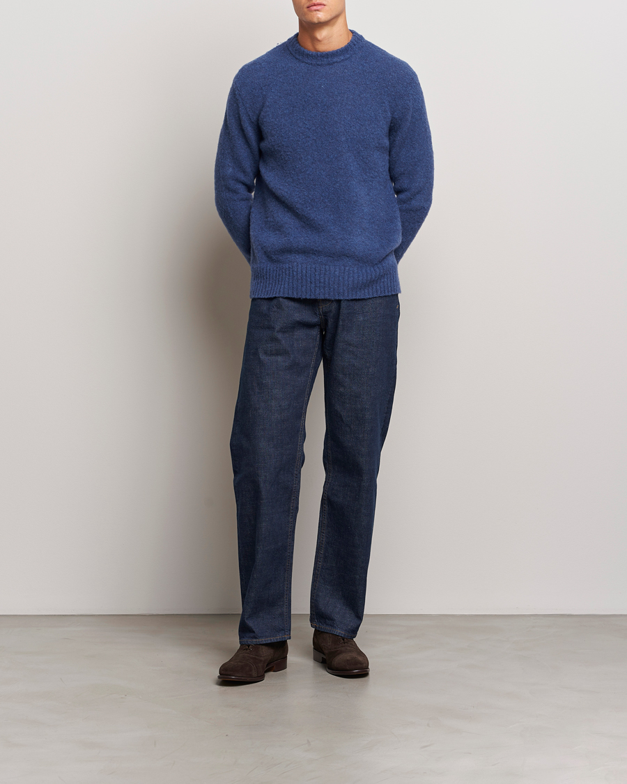 Herr | Tröjor | Piacenza Cashmere | Brushed Wool Crew Neck Blue Melange
