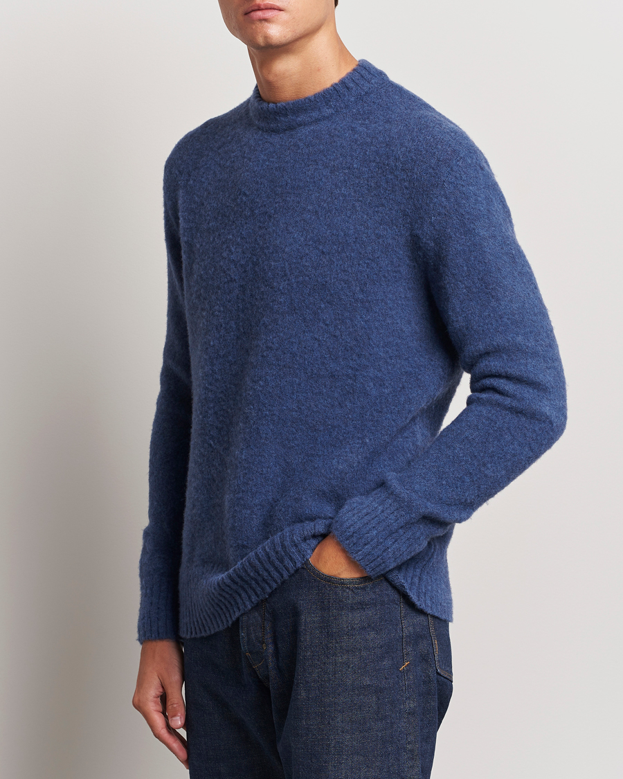 Herr | Tröjor | Piacenza Cashmere | Brushed Wool Crew Neck Blue Melange