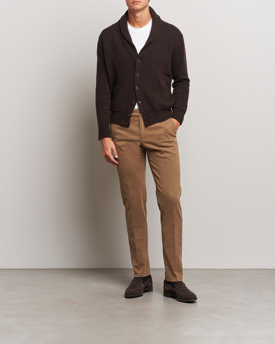 Herr | Byxor | PT01 | Slim Fit Pleated Cotton Trousers Brown