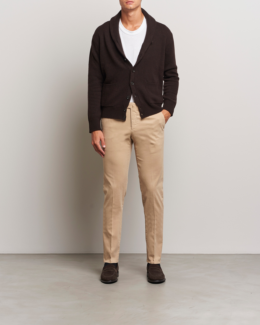 Herr | Byxor | PT01 | Slim Fit Pleated Cotton Trousers Beige