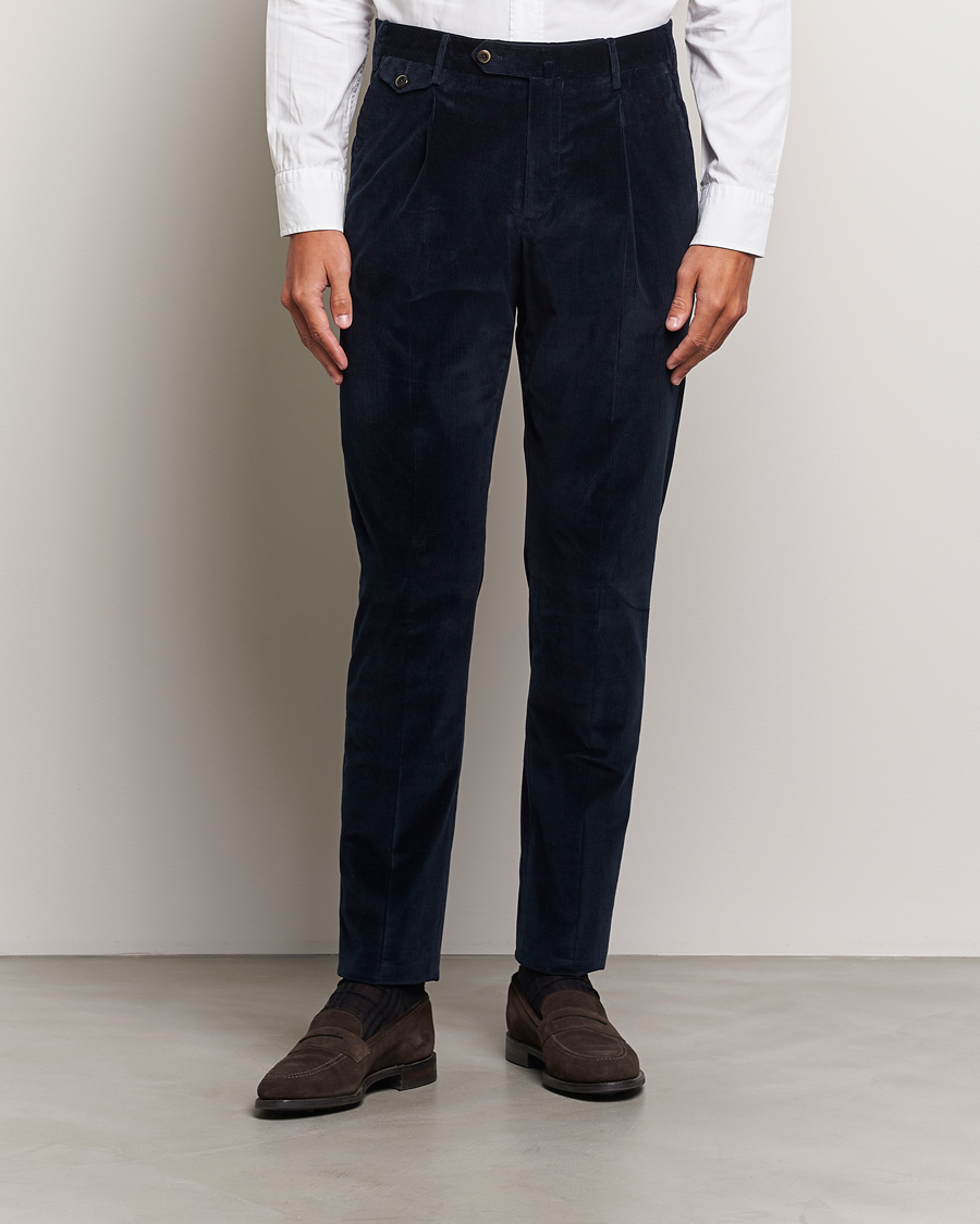 Herr | Byxor | PT01 | Slim Fit Corduroy Trousers Navy