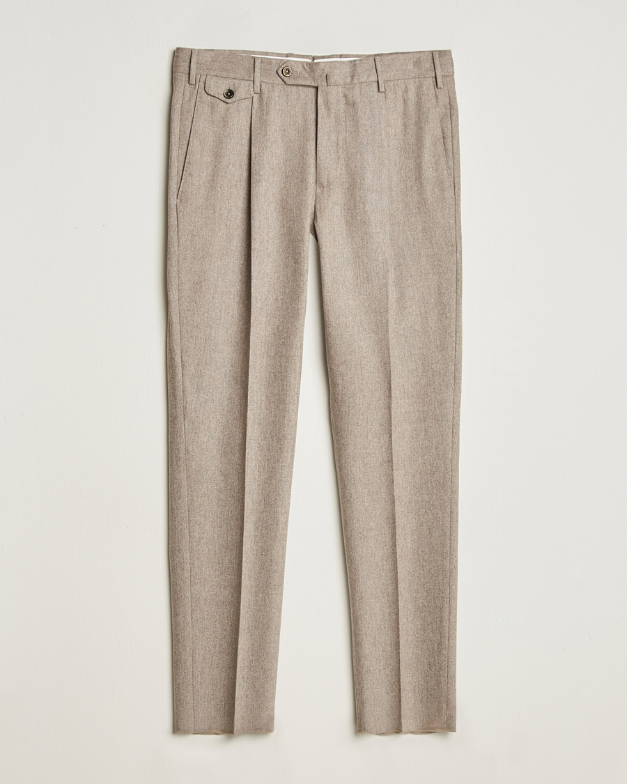 Herr | Byxor | PT01 | Slim Fit Pleated Wool/Cashmere Trousers Beige