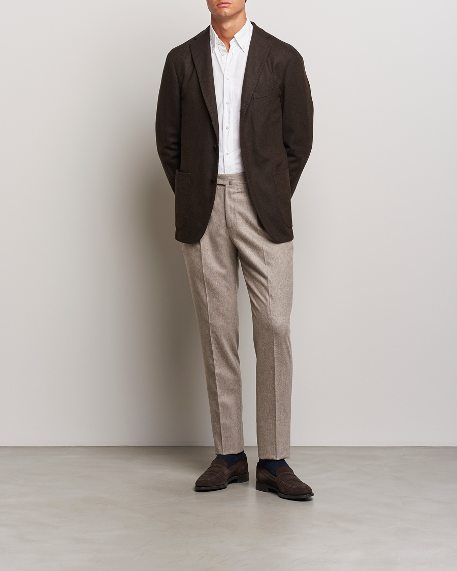 Herr | Byxor | PT01 | Slim Fit Pleated Wool/Cashmere Trousers Beige