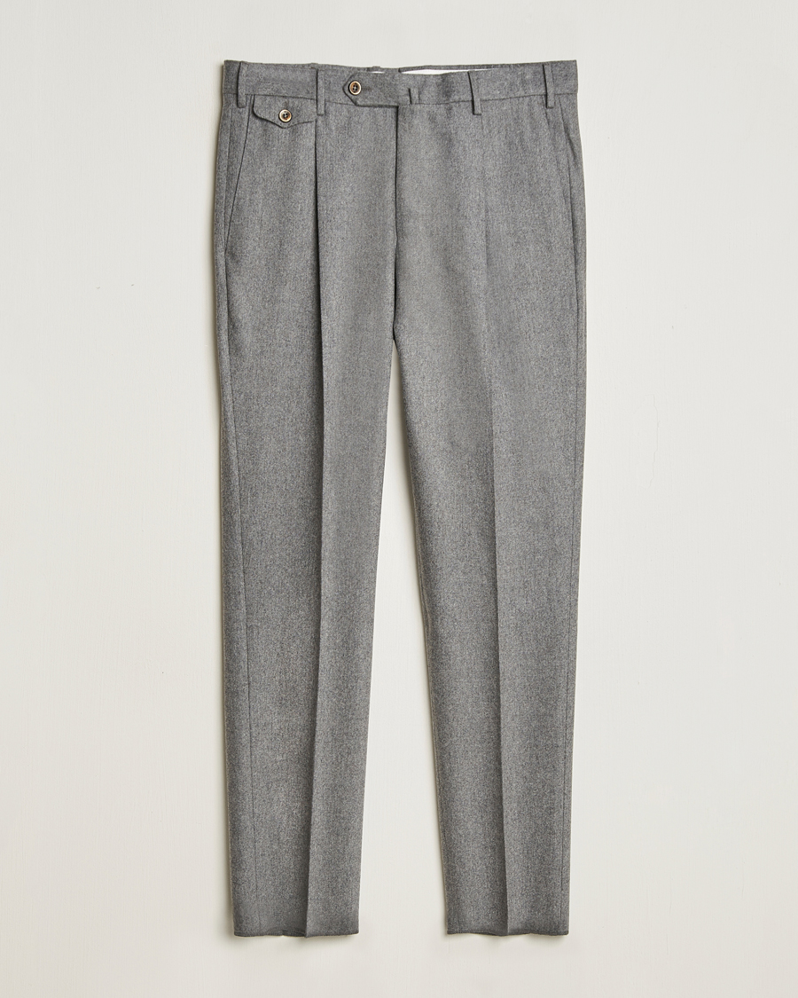 Herr | Byxor | PT01 | Slim Fit Pleated Wool/Cashmere Trousers Grey Melange